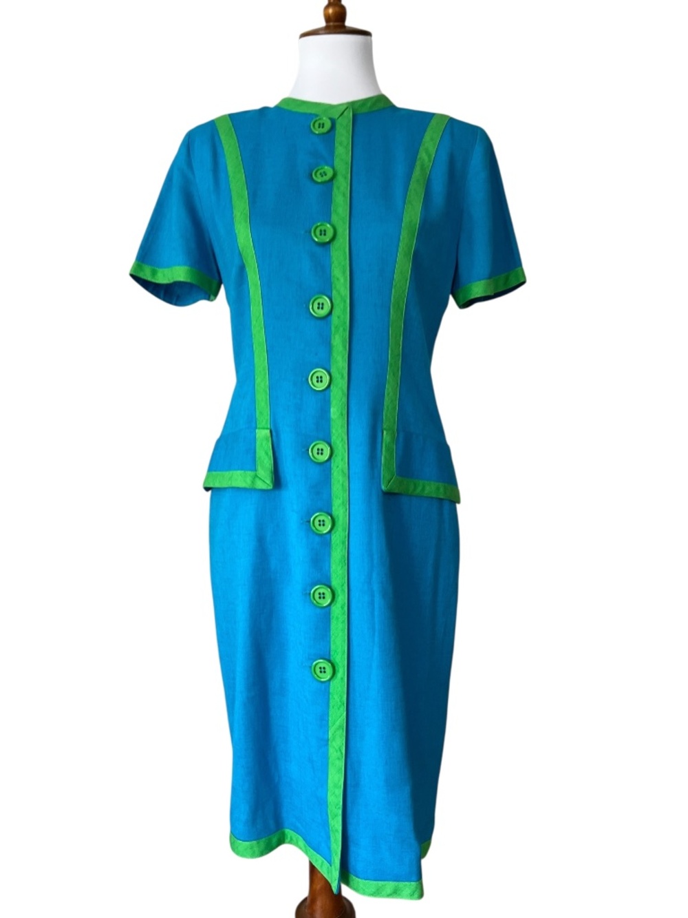 Vintage Dress Small Ronnie Heller 90s does 40s 8 Shirtdress VTG Pencil Vibrant